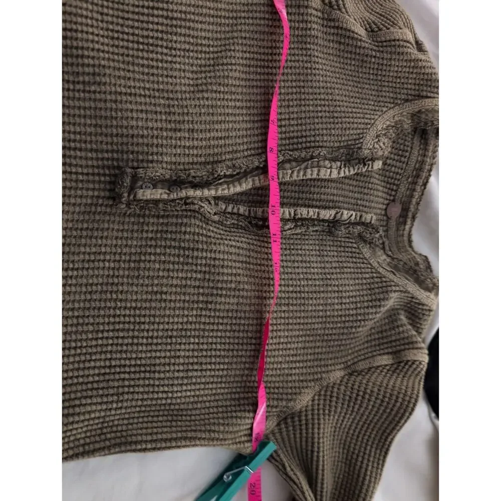 Free People FP One Colt Thermal Waffle Knit Distressed Henley Top Size Small